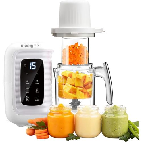 MOMYEASY Baby Food Maker, Multifunction Processor Chopper Grinder, Baby Food Steamer and Puree Blender in-One, with Bottle Warmer, Auto Cooking & Grinding with Touch Control Panel