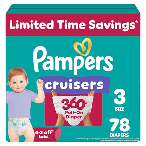 Pampers Diapers - Cruisers 360 - Size 3, 78 Count, Babyproof up to 100% Leakproof Pull-On Diaper