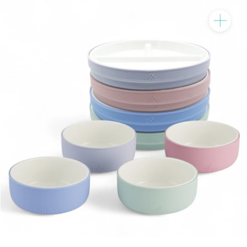 Kids Porcelain Mealtime Bundle | Normal Sleeves | 7.8" Plates + Bowls | 8 Pcs | Blush/Lilac/Sage/Misty Blue