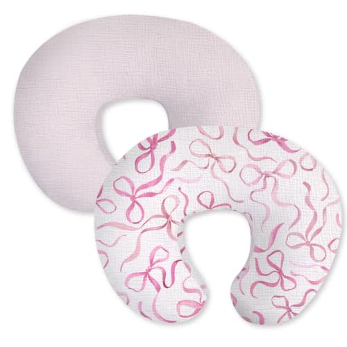 Little Grape Land 100% Cotton Muslin Nursing Pillow Covers 2 Pack, (Bow) | Muslin Removable Breastfeeding Pillow Covers, Feeding Pillow Slipcovers for Baby Boys & Girls