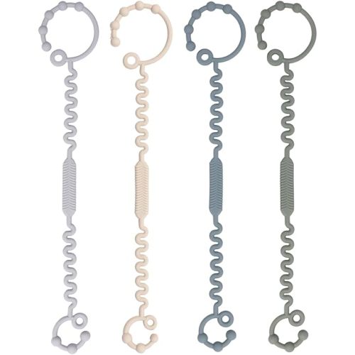 Babygoal Silicone Toy Strap Chain 4 Pack for Baby Boy Girl Fits Teething Toys,Highchairs,Car Seat,Strollers-Neutral Color 4GJS21-B
