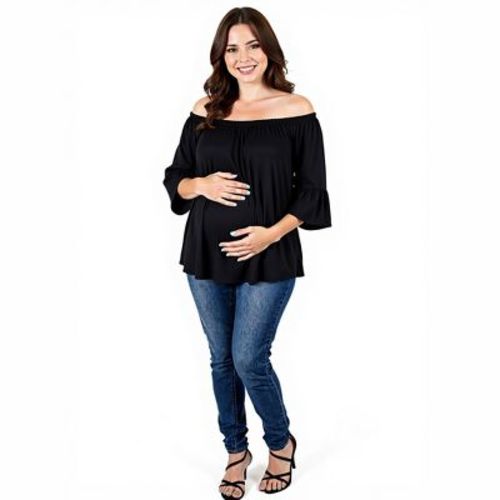 24seven Comfort Apparel Maternity Bell Sleeve Loose Fit Tunic Top-Black-3X
