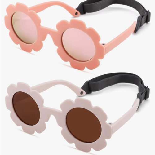 Polarized Baby Sunglasses with Strap – Flexible Flower Shaped Sunglasses for Toddler & Infant Age 0-24 Months