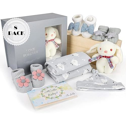 EAQ Newborn Baby Gifts| Baby Essentials for Newborn| Unisex Baby Gifts for Boy & Girl |Baby Easter Gifts With Swaddle,Baby Hat, Baby Socks, Soft Rabbit Toy