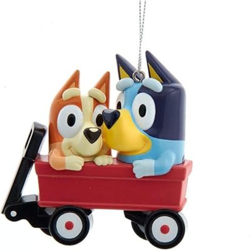 Kurt Adler Bluey and Bingo in Red Wagon Ornament Standard