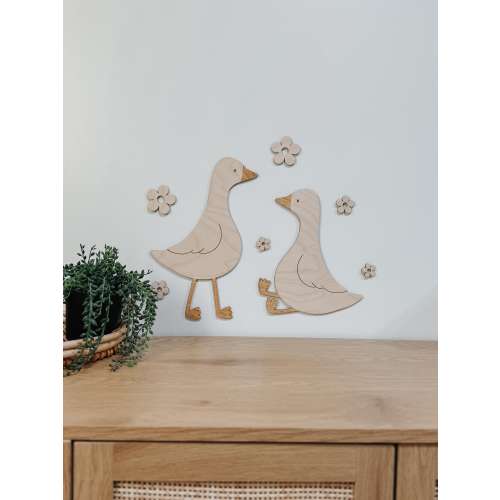 Wooden Geese Wall Decor with Flowers  Laser Cut Birch Nursery & Baby Shower Decoration