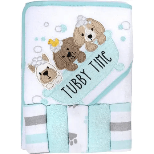 Baby Hooded Towel and Washcloth Set for Infants, Boys and Girls 6-12 Months (Pristine Pups)