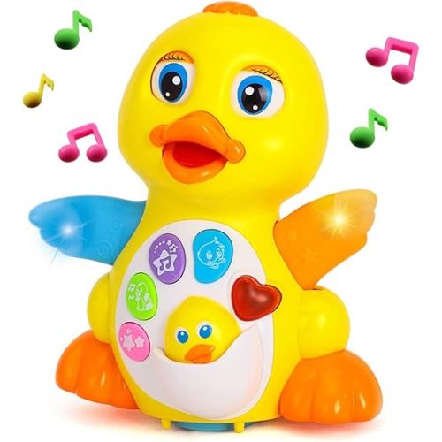 Yiosion Musical Flapping Yellow Duck Interactive Action Educational Learning Walking Light Up Dancing Toy for 1 Year Old Baby Toddler Infant