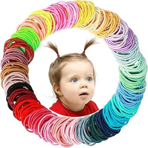 400PCS Multicolor Hair Ties, No Crease Elastic Ponytail Holders, 2CM Finger Hair Accessories for Girls