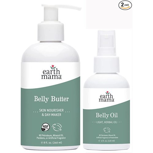 Earth Mama Belly Butter & Belly Oil Bundle for Dry, Stretching Skin | Moisturize + Encourage Skin's Natural Elasticity During Pregnancy & Beyond, 8-Fluid Ounce & 4-Fluid Ounce