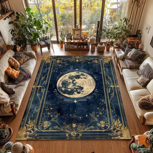 Moon Decor Rug Night Sky Rug Celestial Decor Carpet Elegant Blue Decor Spiritual Home Accent Bohemian Luna Rug Stary Night Rug Cosmic Decor