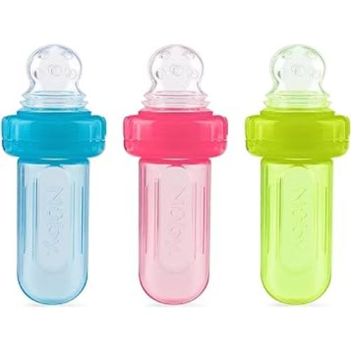 Nuby EZ Squee-Z Silicone Self Feeding Baby Food Dispenser, 1 Count (Pack of 1) - Aqua/Pink/Green, Colors May Vary