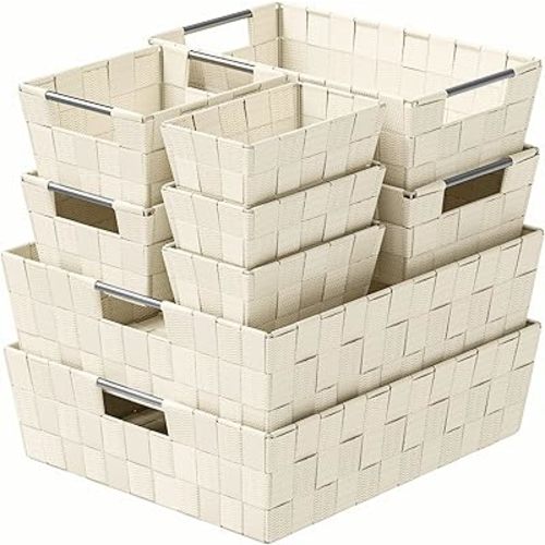 Baskets For Organizing Set Of 9 Cream - Storage Baskets For Shelves - Perfect Closet Organizer Bins, Bathroom Basket, and Pantry Basket - Small Storage Bins For Shelves - Bin For Organization