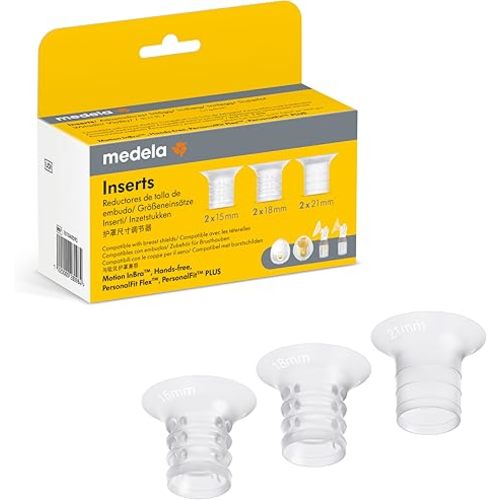 Medela Compatible Flange Breast Shield Inserts 15mm, 18mm, 21mm Replacement Accessory Pump Part, 2 of Each Size, 6PC