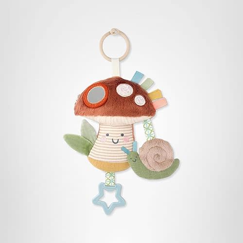 Itzy Ritzy Bitzy Traveler Car Seat & Stroller Toy for Babies – Developmental Sensory Toy Features Crinkle & Rattle Sounds & Multiple Textures –Hanging Travel Toy for On-the-Go Entertainment (Mushroom)