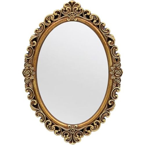 OIGUMR Oval Small Wall Mirror Mirror Vintage Hanging Mirrors for Bedroom Living-Room Dresser Decor (Gold, Frame Size:12 x 8.3 inch)
