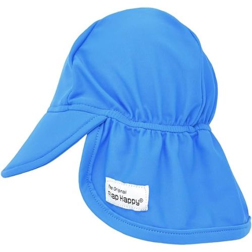Flap Happy Baby Sun Hat - UPF 50+ Swim Hat with Neck Flap for Sun Protection, Floats on Water, Recycled Fabric - White, Small