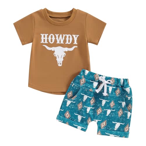 Western Baby Boy Clothes Letter Cow Print Short Sleeve T-Shirt Casual Shorts Set Toddler Summer Clothes Cowboy Outfit