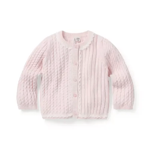 Baby Petal Pink Baby Lace Trim Cable Knit Cardigan by Janie and Jack