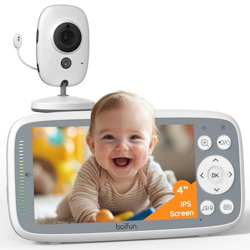 BOIFUN No WiFi Baby Monitor with 4" 720P IPS Screen with Camera and Audio | Sound Activated Mode, 2-Way Talk,Temperature Sensor,3X Zoom, Lullaby, Feeding Reminder,11H Battery Life, for Gift