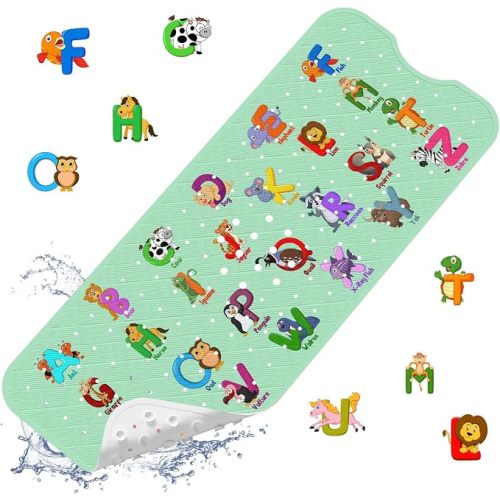XIYUNTE Baby Bath Mat for Tub Non Slip Kids Bath Mat - 40''x16'' Extra Long Cartoon Bathtub Mat Non Slip Kids Shower Mat Eco-Friendly Toddler Bath Mats with Suction Cups, Machine Washable