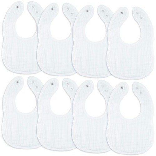 Comfy Cubs Muslin Cotton Baby Bibs, 8 Pack, Adjustable Size with Easy Snaps, Soft and Super Absorbent - White