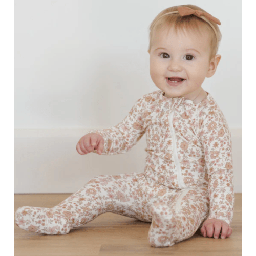 Bamboo Zip Footie || Bloom – Quincy Mae