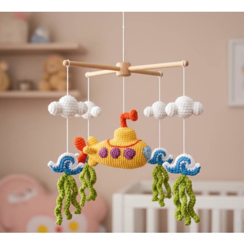 Custom Ocean Mobile For Nursery, Submarine Baby Mobile, Sea Creature Baby Mobile, Whale Mobile Nursery, Baby Shower Gift
