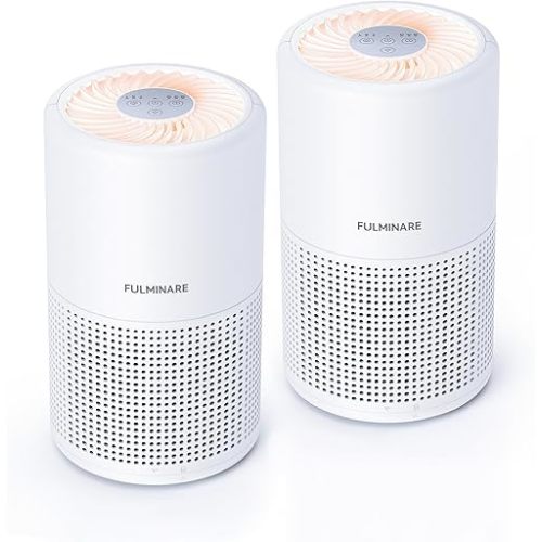 FULMINARE Air Purifiers for Bedroom H13 True HEPA Air Filter Quiet Air Cleaner With Night Light Portable Small Air Purifier for Home, Office, Living Room (White 2 Pack)