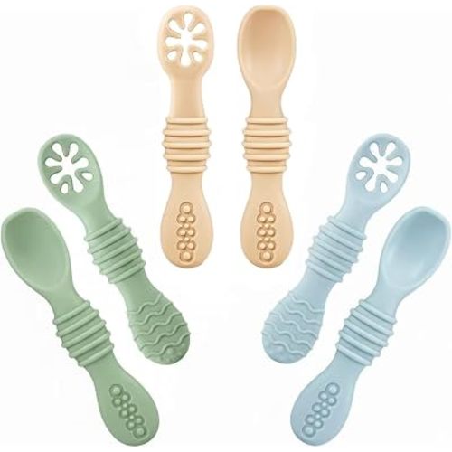 PandaEar 6 Pack Silicone Baby Spoons, First Stage Self Feeding Utensils