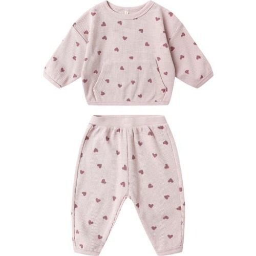 Heart Print Waffle Knit Organic Cotton Sweatshirt & Joggers Set