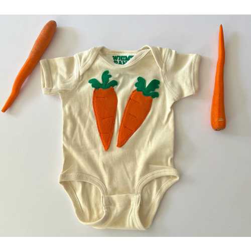 Handmade Carrot Appliqued Onesie  -  100% Cotton, Garden Theme, Vegetable Romper