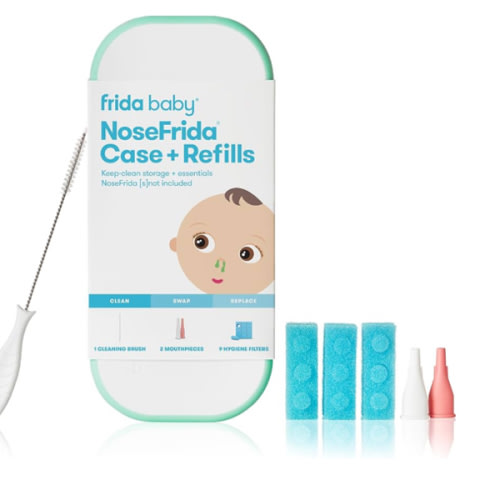 Frida Baby NoseFrida Case + Refills Accessories Kit, Includes Storage Travel Case, Bristle Cleaning Brush, 9 Hygiene Filters & 2 Tips for Cleaning and Storage of the NoseFrida Nasal Aspirator for Baby