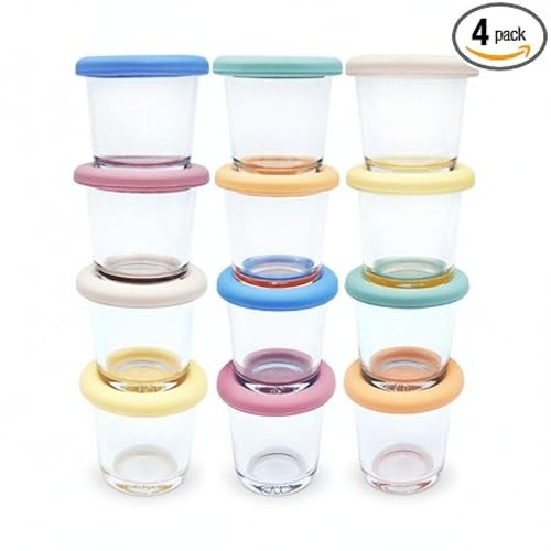 Elk and Friends 4oz Borosilicate Glass Baby Food Storage Jars with Silicone Lid | Strong Glass | Set of 12 | Microwave, Oven & Dishwasher Safe | Infant and Babies