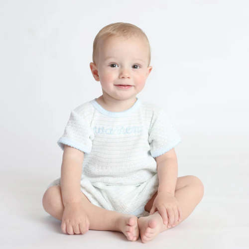 Pinstripe Baby Bubble With Pima Trim, Mint