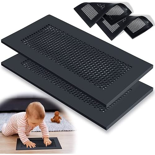 Orzbow Baby Proofing Soft Silicone Vent Cover for Home Wall/Ceiling/Floor Register of Width 5.3" to 5.9", Length 11.3" to 11.9", Child Proof Floor Air Vent Deflector Cover, Easy Install, Black, 2 Pack