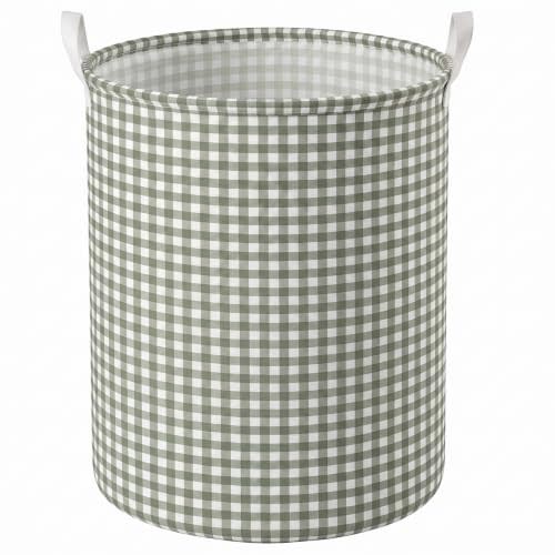 Sage Green Gingham Laundry Hamper, Collapsible Basket with Handle | Large Checkered Bin for Dirty Clothes Toys, Waterproof Plaid Fabric for Bedroom Bathroom Laundry Room, Gift Basket