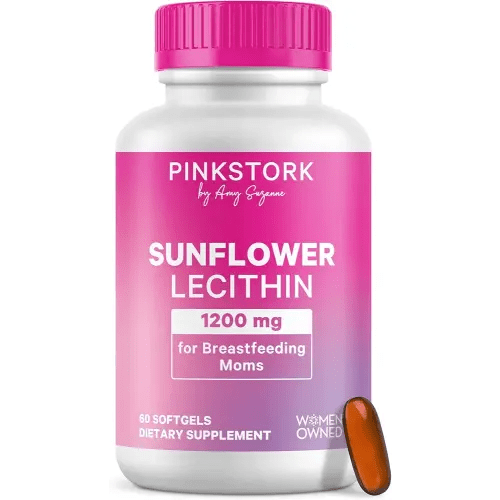 Pink Stork Sunflower Lecithin Supplement - 1200 mg for Clogged Milk Ducts - Breastfeeding Essentials for Postpartum Moms - Supports Breast Milk Flow - 60 Softgels