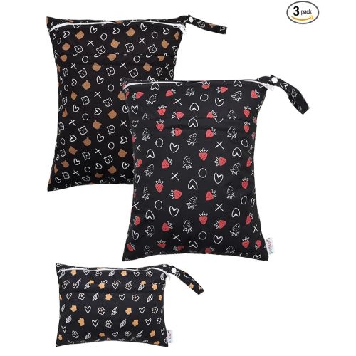 ALVABABY 3 Cloth Diaper Wet Dry Bags Waterproof Reusable with Two Zippered Pockets Travel Beach Pool Daycare Soiled Baby Items Yoga Gym Bag for Swimsuits or Wet Clothes Small Medium Large 3L-SML10