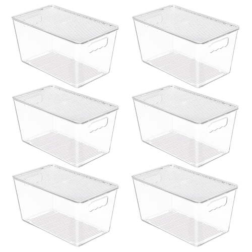 Vtopmart 6 Pack Clear Plastic Storage Bins with Lids, Pantry Organizer, for Cabinet, Kitchen, Medium