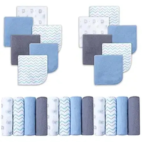 Viviland Baby Washcloths, 24Pack Baby Wash Cloths for Newborn, Baby Towels and Infant Bath Face Washcloths for Boys Girls Super Soft Absorbent, Gentle on Sensitive Skin Body, 9x9 Blue Elephant