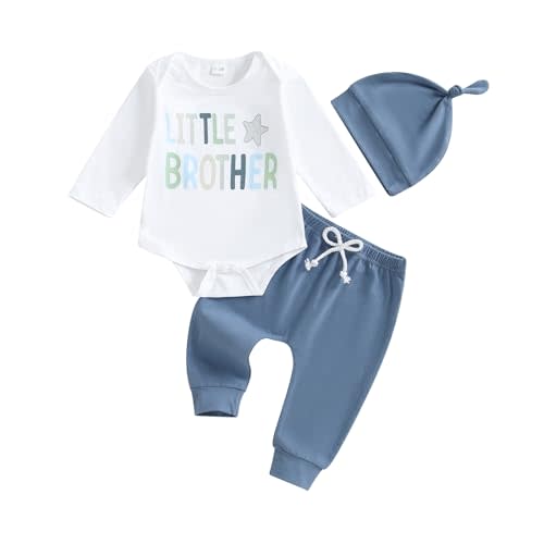Little Brother Newborn Outfit Long Sleeve Romper and Pants Baby Boy Coming Home Hospital Outfit Fall Winter Clothes