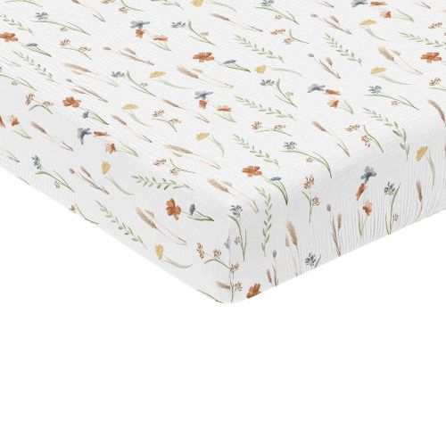 Sweet Jojo Designs Baby Girl Fitted 100% Cotton Muslin Crib Sheet Watercolor Floral Garden Sage Green