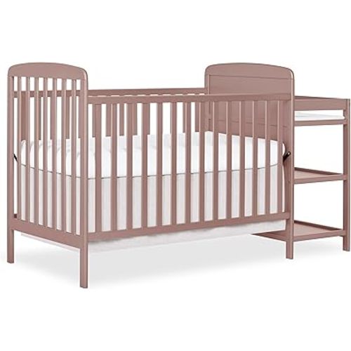 Dream On Me Anna 3-in-1 Convertible Full-Size Baby Crib & Changer with Storage in Brown Sugar, GreenGuard Gold & BSA, Pinewood, Converts to Day & Toddler Bed, 3 Mattress Heights, 1″ Changing Pad