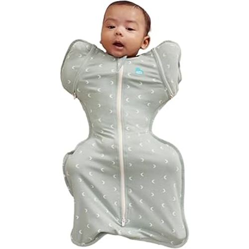 Love to Dream Swaddle Up Transition Bag Original, Arms Up Position, Light and Ultra Breathable Cotton - Sleep Bag - 1.0 TOG - (20-24°C) Ideal for Moderate Temps (Moon Olive, Medium, 6–8.5kg)