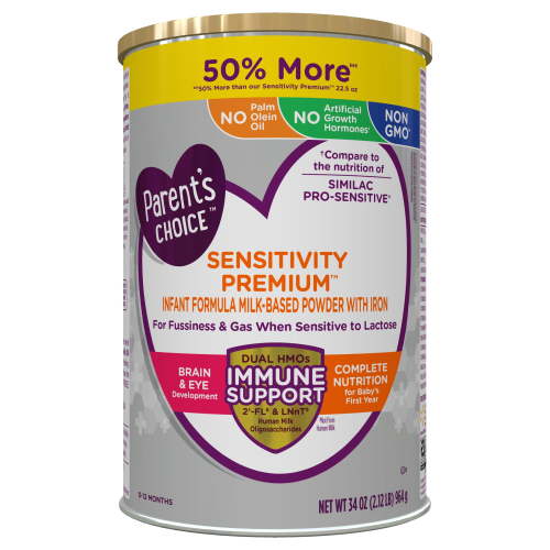 Parent's Choice Sensitivity Premium Baby Formula with Iron, Dual HMOs, 34 oz Canister HSA/FSA Eligible