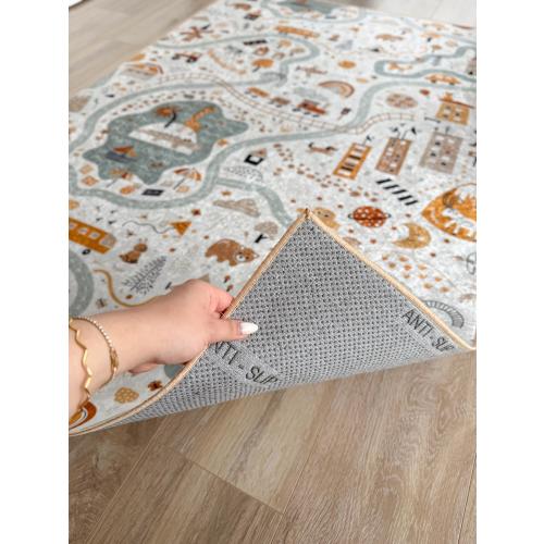 Adventure Map Themed Rectangular Kids Rug | Playful Nursery Carpet | Soft and Washable Child's Room Mat | Fun Animal and Nature Design