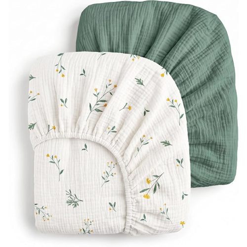 Muslin Travel Crib Sheets, Pack N Play Fitted, 2-Pack