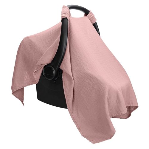 Comfy Cubs Baby Car Seat Cover - Soft, Breathable Bamboo Rayon and Muslin Cotton Blend - Lightweight Canopy for Sun, Bug, and Comfort Protection - Large Size Infant Seat Cover in Mauve Design