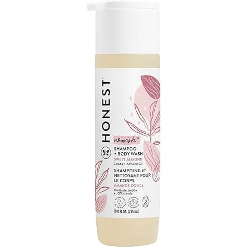 The Honest Company 2-in-1 Cleansing Shampoo Body Wash Gentle for Baby, Naturally Derived Tear-free Hypoallergenic Sweet Almond Nourish 10 fl oz
